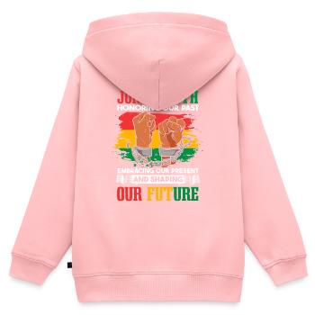 Juneteenth ehrt unsere Vergangenheit - Kinder Premium Organic Zip Hoodie - Rosa - Hinten - AI Model Kid Female (0cm)
