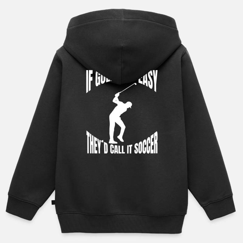Golfeur, golf, golf, club de golf, terrain de golf - Sweat Premium à capuche zippé enfant bio - noir