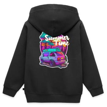 summer time - van life - vacances - Sweat Premium à capuche zippé enfant bio - noir - Dos - AI Model Kid Male (0cm)