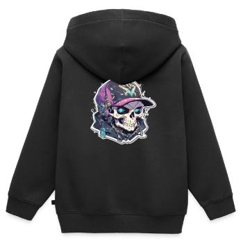 Totenkopf - Kinder Premium Organic Zip Hoodie - Schwarz - Hinten - AI Model Kid Male (0cm)