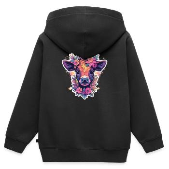 Vache Tête de vache Audacieuse Agriculture Veau - Sweat Premium à capuche zippé enfant bio - noir - Dos - AI Model Kid Male (0cm)