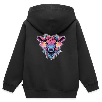 Vache Tête de vache Audacieuse Agriculture Veau - Sweat Premium à capuche zippé enfant bio - noir - Dos - AI Model Kid Male (0cm)