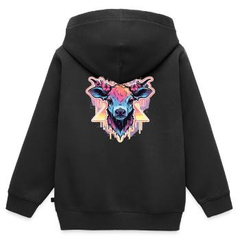 Vache Tête de vache Audacieuse Agriculture Veau - Sweat Premium à capuche zippé enfant bio - noir - Dos - AI Model Kid Male (0cm)