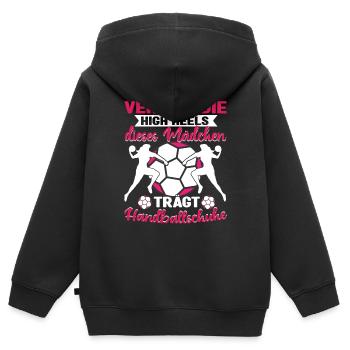 Handballerin Handball Vergiss die High Heels - Kinder Premium Organic Zip Hoodie - Schwarz - Hinten - AI Model Kid Male (0cm)
