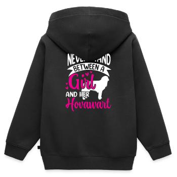 Mädchen und ihr Hovawart Derber Bauernhund - Kinder Premium Organic Zip Hoodie - Schwarz - Hinten - AI Model Kid Male (0cm)