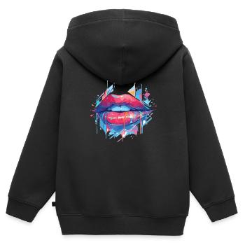 Lèvres Kiss Bouche Baiser Bouche Lèvres rouges - Sweat Premium à capuche zippé enfant bio - noir - Dos - AI Model Kid Male (0cm)