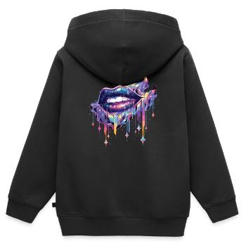 Lèvres Kiss Bouche Baiser Bouche Lèvres rouges - Sweat Premium à capuche zippé enfant bio - noir - Dos - AI Model Kid Male (0cm)
