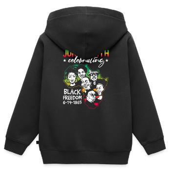 Célébration de Juneteenth - Sweat Premium à capuche zippé enfant bio - noir - Dos - AI Model Kid Male (0cm)