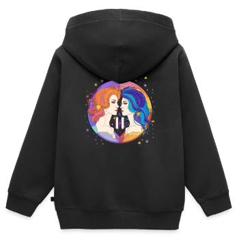 Tierkreiszeichen - Zwei Menschen - Zwillinge - Kinder Premium Organic Zip Hoodie - Schwarz - Hinten - AI Model Kid Male (0cm)