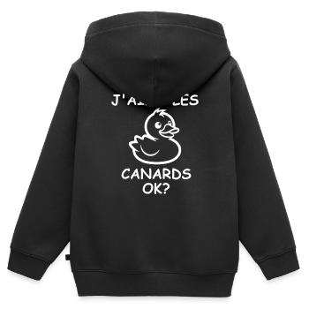 J'aime les canards - Sweat Premium à capuche zippé enfant bio - noir - Dos - AI Model Kid Male (0cm)