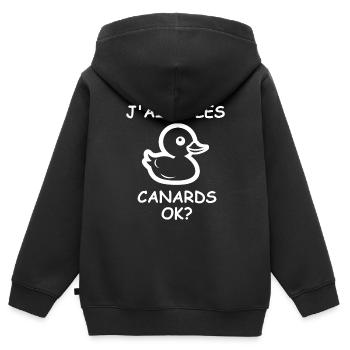 J'aime les canards - Sweat Premium à capuche zippé enfant bio - noir - Dos - AI Model Kid Male (0cm)