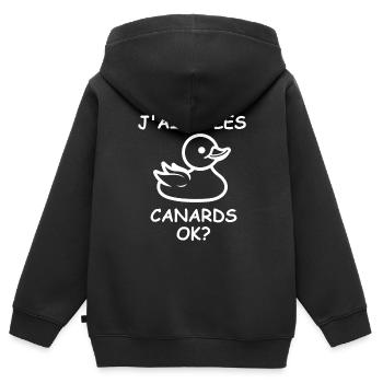 J'aime les canards - Sweat Premium à capuche zippé enfant bio - noir - Dos - AI Model Kid Male (0cm)