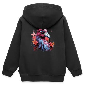 Oiseau tropical avec lunettes de soleil Tropical - Sweat Premium à capuche zippé enfant bio - noir - Dos - AI Model Kid Male (0cm)