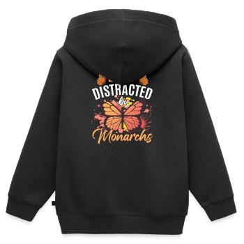 Leicht abgelenkt von Monarchen - Kinder Premium Organic Zip Hoodie - Schwarz - Hinten - AI Model Kid Male (0cm)