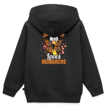 Nur ein Junge, der Monarchen liebt - Kinder Premium Organic Zip Hoodie - Schwarz - Hinten - AI Model Kid Male (0cm)