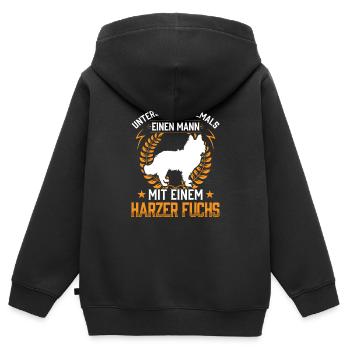 Mann mit Harzer Fuchs Altdeutscher Hütehund - Kinder Premium Organic Zip Hoodie - Schwarz - Hinten - AI Model Kid Male (0cm)