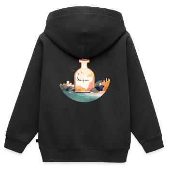 Flacon de parfum « Unique » dans un paysage magnifique - Sweat Premium à capuche zippé enfant bio - noir - Dos - AI Model Kid Male (0cm)