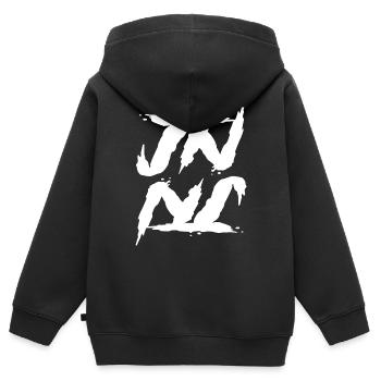 JUNIOR - Kinder Premium Organic Zip Hoodie - Schwarz - Hinten - AI Model Kid Male (0cm)