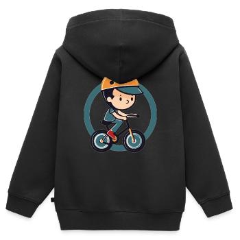 Junge auf Fahrrad im Cartoon Style - Kinder Premium Organic Zip Hoodie - Schwarz - Hinten - AI Model Kid Male (0cm)