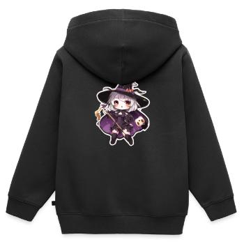 Costume de sorcière Chapeau de sorcière Sorcière Halloween - Sweat Premium à capuche zippé enfant bio - noir - Dos - AI Model Kid Male (0cm)
