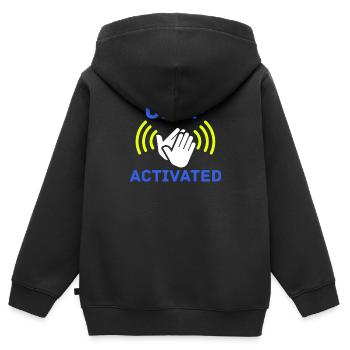 Clap Activé Gag Comédien Drôle Prank Blague Humour - Sweat Premium à capuche zippé enfant bio - noir - Dos - AI Model Kid Male (0cm)