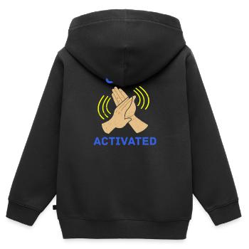 Clap Activé Gag Comédien Drôle Prank Pride Joke - Sweat Premium à capuche zippé enfant bio - noir - Dos - AI Model Kid Male (0cm)