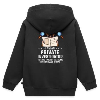 Je suis un détective privé que je ne conçois jamais mal - Sweat Premium à capuche zippé enfant bio - noir - Dos - AI Model Kid Male (0cm)