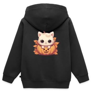 Chat chaton d’Halloween - Sweat Premium à capuche zippé enfant bio - noir - Dos - AI Model Kid Male (0cm)