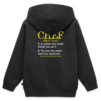 Description du chef Cuisine culinaire amusante - Sweat Premium à capuche zippé enfant bio - noir - Dos - AI Model Kid Male (0cm)
