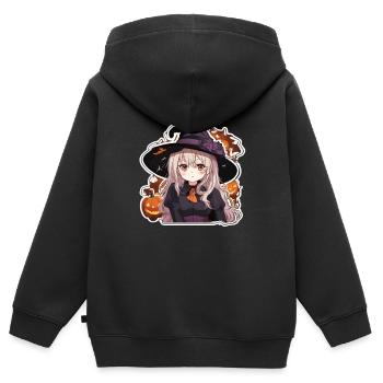 Sorcière Sorcière Sorcière Helloween Sorcière Costume Citrouille - Sweat Premium à capuche zippé enfant bio - noir - Dos - AI Model Kid Male (0cm)