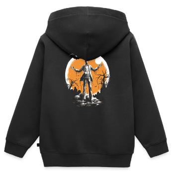 Zombie squelette avec les bras tendus devant la lune - Sweat Premium à capuche zippé enfant bio - noir - Dos - AI Model Kid Male (0cm)