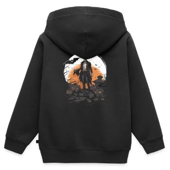 Zombie squelette avec des citrouilles dans le cimetière - Sweat Premium à capuche zippé enfant bio - noir - Dos - AI Model Kid Male (0cm)