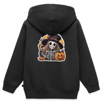 Sorcière Halloween Chapeau de sorcière Sorcières Balai Sorcière Citrouille - Sweat Premium à capuche zippé enfant bio - noir - Dos - AI Model Kid Male (0cm)