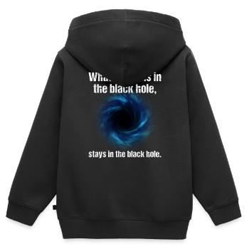 What happens in the black hole, stays in the - Kids Premium Organic Zip-up Hoodie - black - Back - AI Model Kid Male (0cm)
