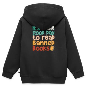 Es ist ein guter Tag, um verbotene Bücher zu lesen - Kinder Premium Organic Zip Hoodie - Schwarz - Hinten - AI Model Kid Male (0cm)