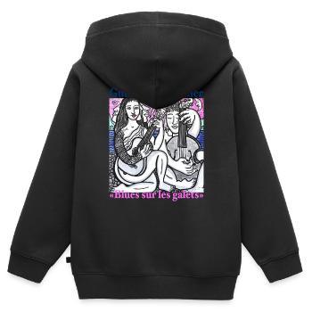 Blues sur les galets - Sweat Premium à capuche zippé enfant bio - noir - Dos - AI Model Kid Male (0cm)