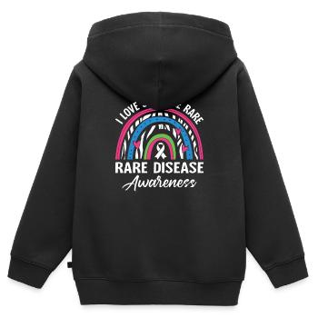 J’aime quelqu’un rare Ruban zébré Conscience Rare - Sweat Premium à capuche zippé enfant bio - noir - Dos - AI Model Kid Male (0cm)