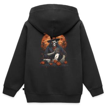 Spooky Poker Costume Halloween Bluff Zombie Poker - Sweat Premium à capuche zippé enfant bio - noir - Dos - AI Model Kid Male (0cm)