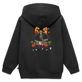 Spooky Poker Costume Halloween Bluff Zombie Poker - Sweat Premium à capuche zippé enfant bio - noir - Dos - AI Model Kid Male (0cm)