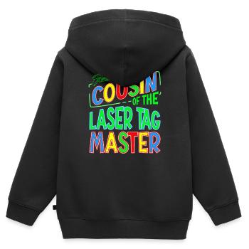 Cousin du Laser Tag Birthday Boy Master - Sweat Premium à capuche zippé enfant bio - noir - Dos - AI Model Kid Male (0cm)