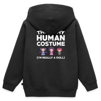 Drôle de collectionneur de poupées - Sweat Premium à capuche zippé enfant bio - noir - Dos - AI Model Kid Male (0cm)