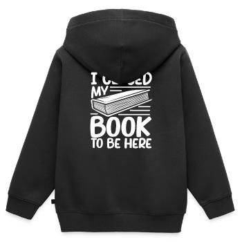 Ich habe mein Buch geschlossen, um hier zu sein - Kinder Premium Organic Zip Hoodie - Schwarz - Hinten - AI Model Kid Male (0cm)