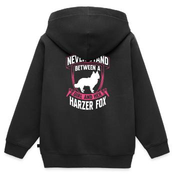Mädchen und ihr Harzer Fuchs Altdeutscher Hütehund - Kinder Premium Organic Zip Hoodie - Schwarz - Hinten - AI Model Kid Male (0cm)