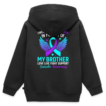 Ich trage Blaugrün und Lila für meinen Bruder Selbstmord - Kinder Premium Organic Zip Hoodie - Schwarz - Hinten - AI Model Kid Male (0cm)