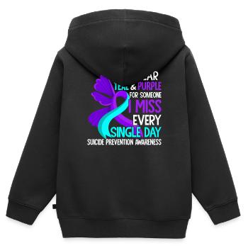 Ich trage Blaugrün und Lila für jemanden, den ich vermisse Selbstmord - Kinder Premium Organic Zip Hoodie - Schwarz - Hinten - AI Model Kid Male (0cm)