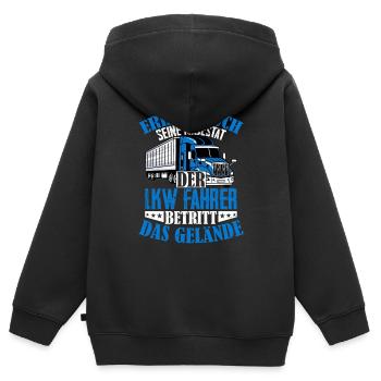 Der LKW Fahrer betritt das Gelände Beruf Trucker - Kinder Premium Organic Zip Hoodie - Schwarz - Hinten - AI Model Kid Male (0cm)