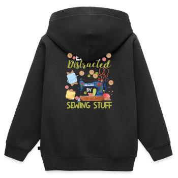 Leicht ablenkbar durch Nähzeug Näherin Schneiderin - Kinder Premium Organic Zip Hoodie - Schwarz - Hinten - AI Model Kid Male (0cm)