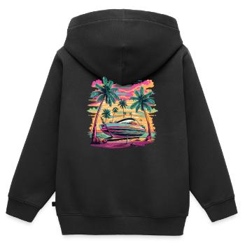 bateau à moteur bateau de sport bateau yacht propriétaire de bateau - Sweat Premium à capuche zippé enfant bio - noir - Dos - AI Model Kid Male (0cm)