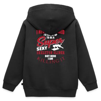 Grande citation de curseur de squelette - Sweat Premium à capuche zippé enfant bio - noir - Dos - AI Model Kid Male (0cm)