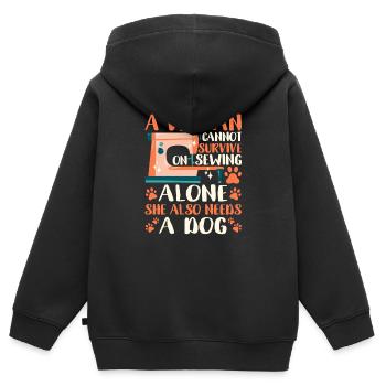 Eine Frau kann nicht nur vom Nähen leben - Kinder Premium Organic Zip Hoodie - Schwarz - Hinten - AI Model Kid Male (0cm)